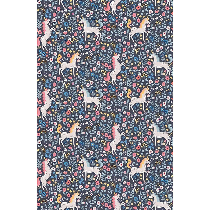 Unicorn in Wildflowers Wall Murals Contemporary Waterproof Living Room Wall Art, Custom Print Clearhalo 'Wall Decor' 'Wall Mural' 1180920