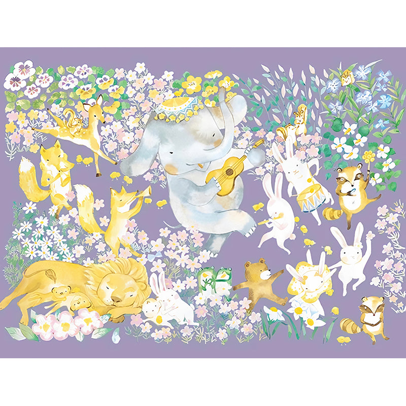 Cartoon Animal Orchestra Wall Murals Childrens Art Smooth Wall Decoration in Purple Clearhalo 'Wall Decor' 'Wall Mural' 1180945