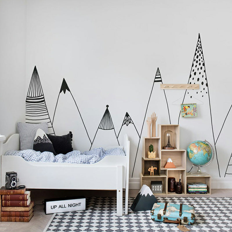 Cartoon Hills Wall Paper Murals Childrens Art Non-Woven Wall Decor in Black-White Clearhalo 'Wall Decor' 'Wall Mural' 1180993