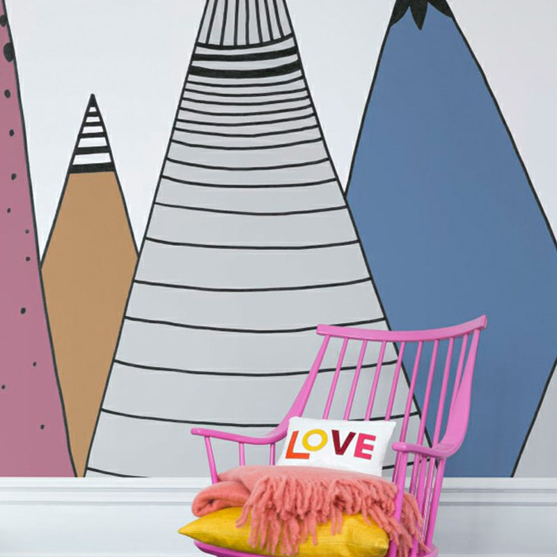 Cartoon Hills Wall Paper Murals Childrens Art Non-Woven Wall Decor in Black-White Rose Red-White Clearhalo 'Wall Decor' 'Wall Mural' 1180997