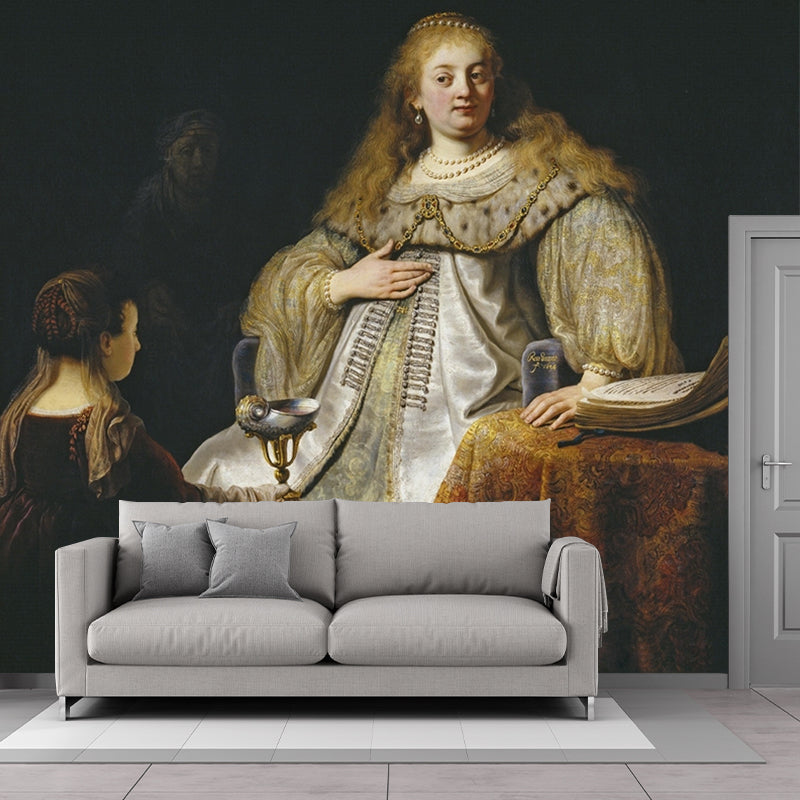 Custom Illustration Retro Murals with Judith at the Banquet of Holofernes Painting in Brown Clearhalo 'Wall Decor' 'Wall Mural' 1181067
