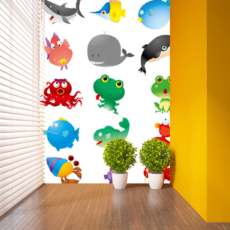 Colorful Sea Life Wall Murals Stain-Resistant Wall Decoration for Childrens Bedroom Clearhalo 'Wall Decor' 'Wall Mural' 1183826