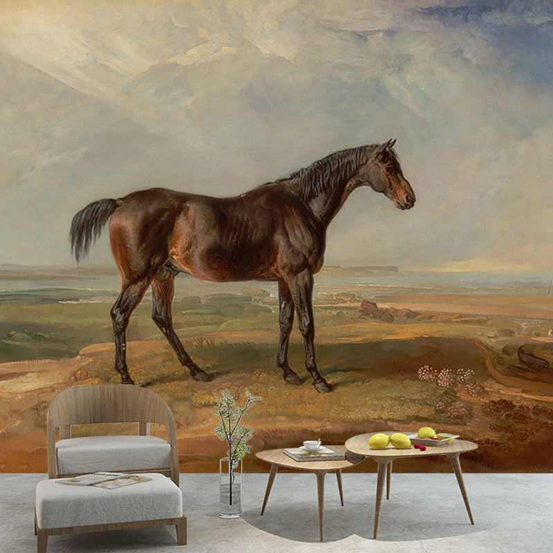 Brown Steed Mural Wallpaper Stain-Proof Classical Office Wall Decoration, Non-Woven Clearhalo 'Wall Decor' 'Wall Mural' 1184085