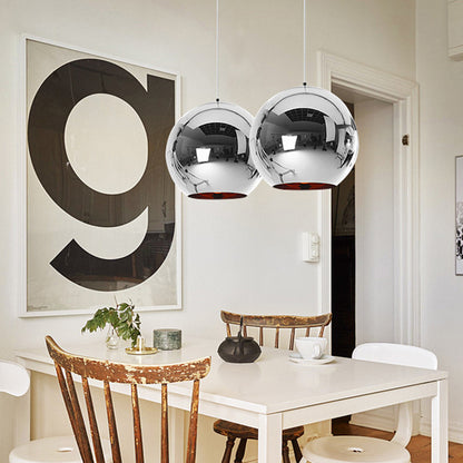 6"/8"/10"W Mirror Ball Pendant Lighting Contemporary Glass 1 Light Chrome/Gold/Rose Gold Hanging Ceiling Light Chrome Clearhalo 'Ceiling Lights' 'Glass shade' 'Glass' 'Modern Pendants' 'Modern' 'Pendant Lights' 'Pendants' Lighting' 118409