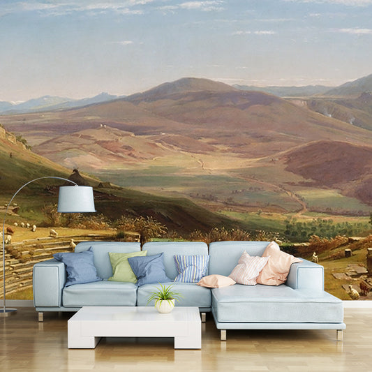 Brown Classic Wallpaper Murals Personalized Sheep on Hillside Painting Wall Decor for Home Clearhalo 'Wall Decor' 'Wall Mural' 1184100
