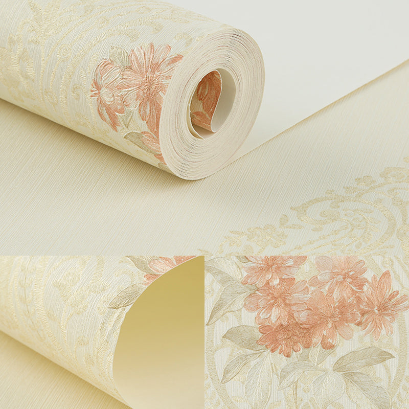Apricot Flower Wallpaper Roll Country Style 3D Embossed Wall Covering in Soft Color Clearhalo 'Country wall decor' 'Rustic' 'Wallpaper' Wall Decor' 1184447