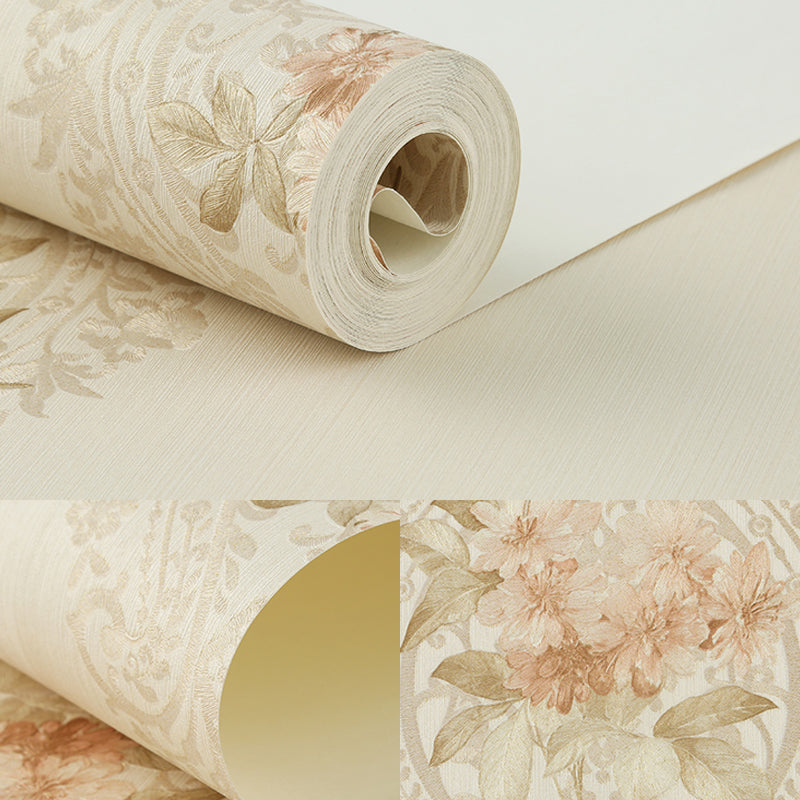 Apricot Flower Wallpaper Roll Country Style 3D Embossed Wall Covering in Soft Color Beige Clearhalo 'Country wall decor' 'Rustic' 'Wallpaper' Wall Decor' 1184449