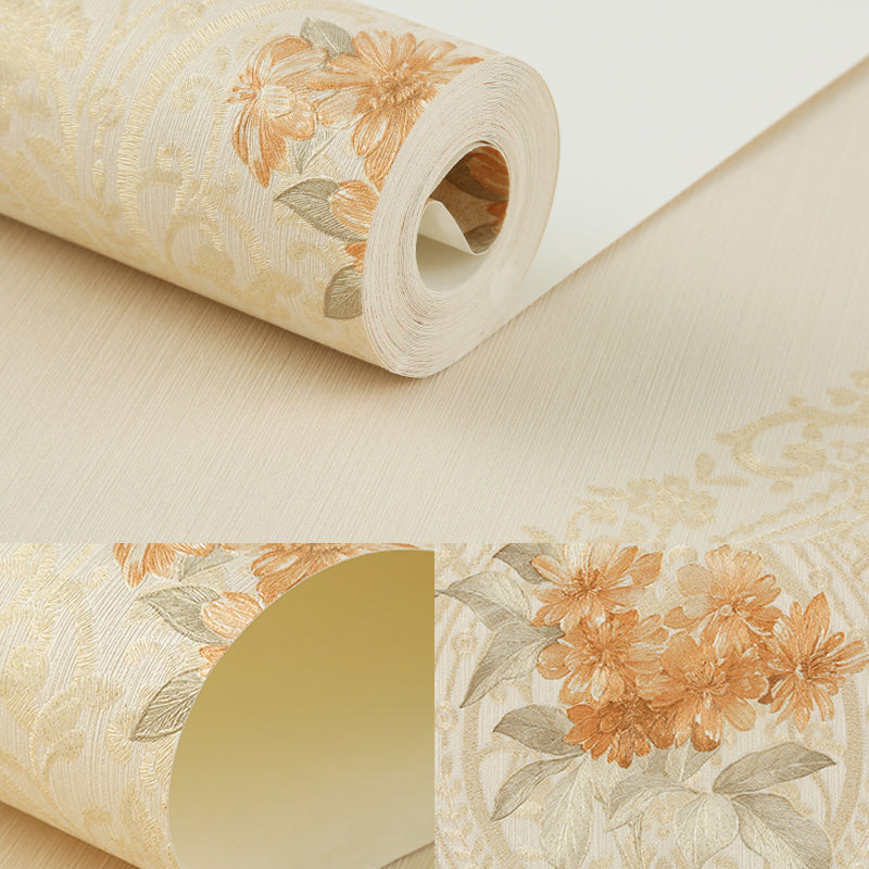 Apricot Flower Wallpaper Roll Country Style 3D Embossed Wall Covering in Soft Color Yellow Clearhalo 'Country wall decor' 'Rustic' 'Wallpaper' Wall Decor' 1184451
