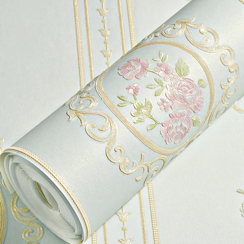 Unpasted Wallpaper Roll Rustic Non-Woven Wall Decor with Stripe and Peony Pattern, 57.1-sq ft Clearhalo 'Country wall decor' 'Rustic' 'Wallpaper' Wall Decor' 1184454