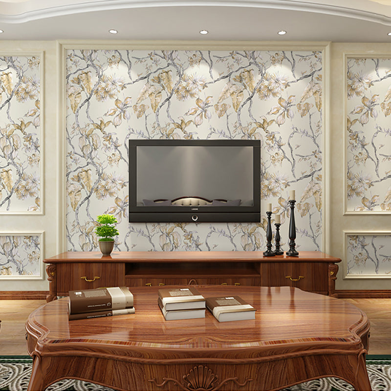 Flower Branch Wallpaper Cottage Moisture-Resistant Living Room Wall Decor, 57.1-sq ft Clearhalo 'Country wall decor' 'Rustic' 'Wallpaper' Wall Decor' 1184480