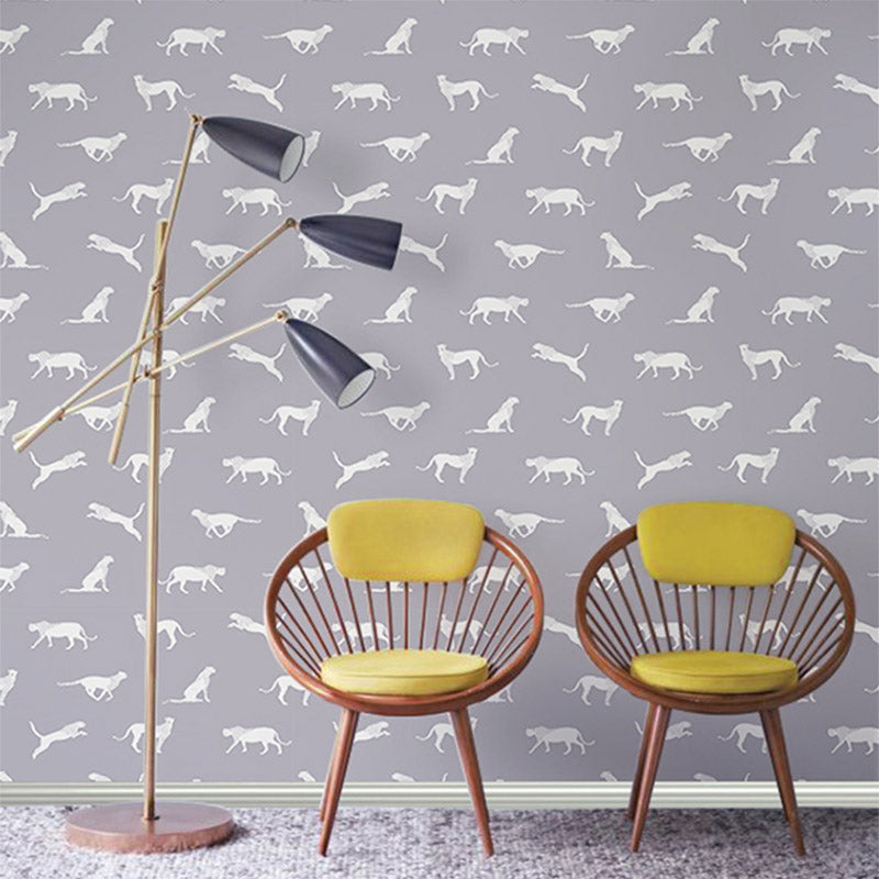 Scandinavian Animal Leopard Wallpaper Bright Color Non-Pasted Wall Decor for Home Grey Clearhalo 'Modern wall decor' 'Modern' 'Wallpaper' Wall Decor' 1184504