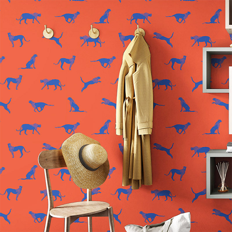 Scandinavian Animal Leopard Wallpaper Bright Color Non-Pasted Wall Decor for Home Red Clearhalo 'Modern wall decor' 'Modern' 'Wallpaper' Wall Decor' 1184510