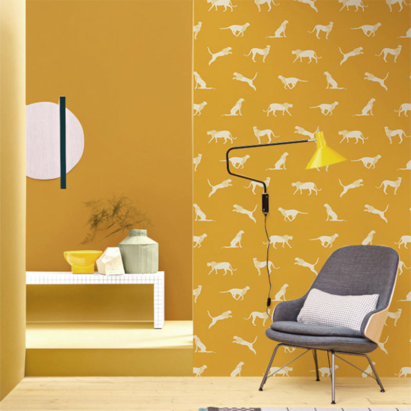 Scandinavian Animal Leopard Wallpaper Bright Color Non-Pasted Wall Decor for Home Yellow Clearhalo 'Modern wall decor' 'Modern' 'Wallpaper' Wall Decor' 1184513