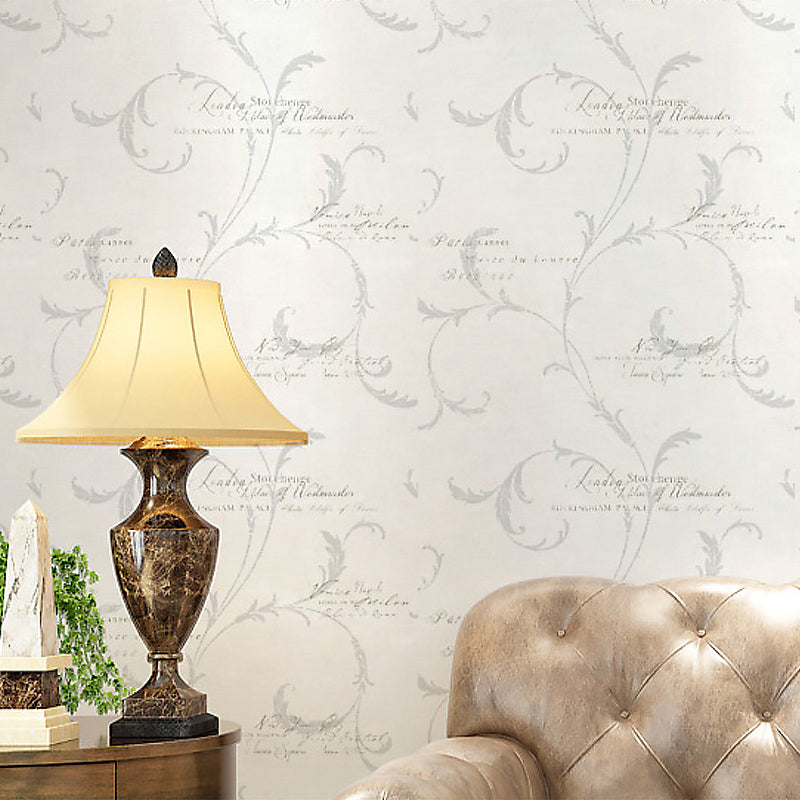 Feather and Script Print Wallpaper Minimalist Moisture Resistant Living Room Wall Covering, 57.1-sq ft Cream Gray Clearhalo 'Modern wall decor' 'Modern' 'Wallpaper' Wall Decor' 1184521