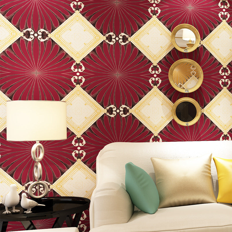 Boho-Chic Geo Lattice Wallpaper Roll Bright Color Moisture Resistant Wall Art for Accent Wall Red Clearhalo 'Wall Decor' 'Wallpaper' 1184585