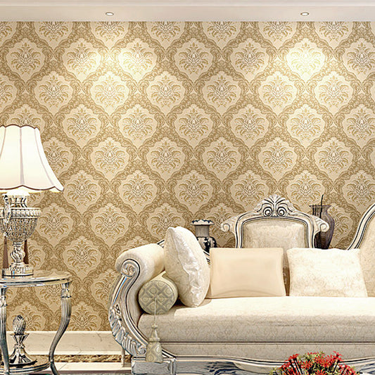 Non-Pasted Wallpaper Antique 3D Embossed Wall Decor with Damask Pattern, 57.1-sq ft Yellow Clearhalo 'Vintage wall decor' 'Vintage' 'Wallpaper' Wall Decor' 1184606
