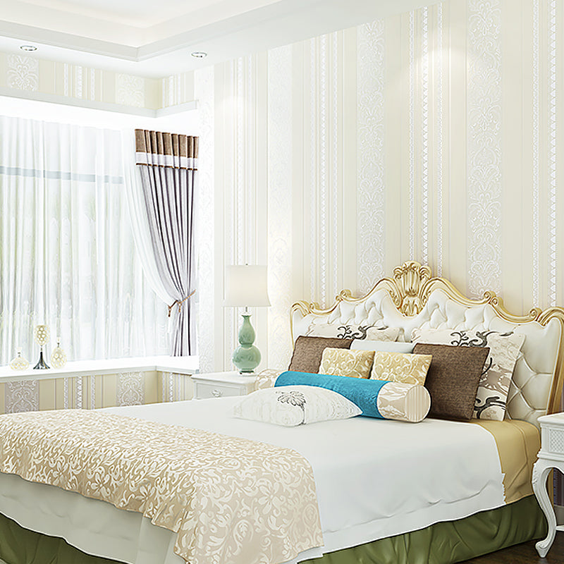 Medallion and Stripe Wallpaper Pastel Color Vintage Wall Covering for Accent Wall Yellow Clearhalo 'Vintage wall decor' 'Vintage' 'Wallpaper' Wall Decor' 1184618