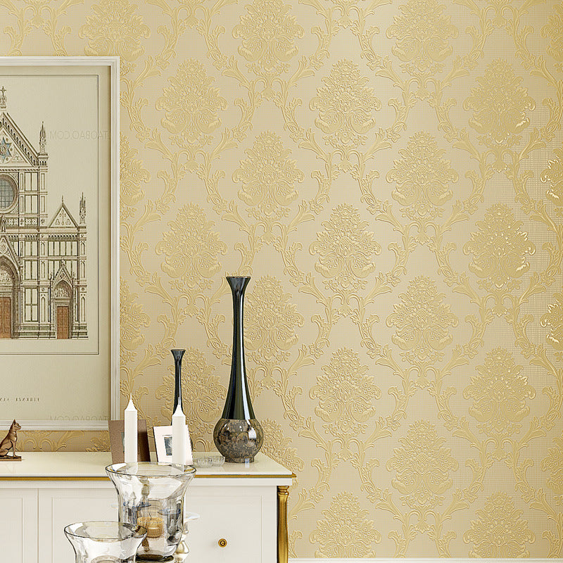 Damask Flower Adhesive Wallpaper Nostalgic 3D Embossed Wall Art with Removable Design Yellow Clearhalo 'Vintage wall decor' 'Vintage' 'Wallpaper' Wall Decor' 1184645