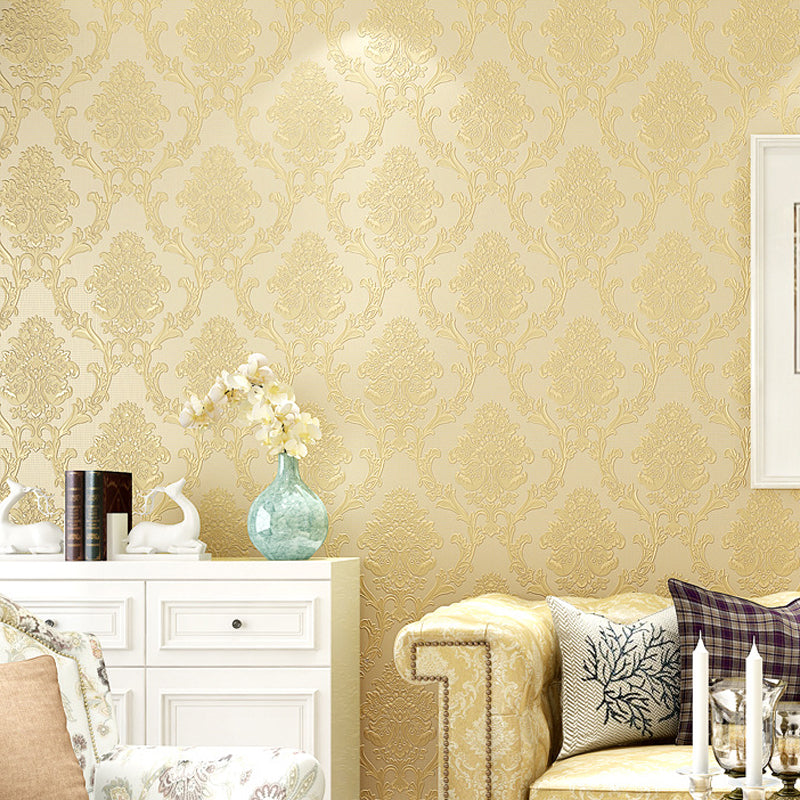 Damask Flower Adhesive Wallpaper Nostalgic 3D Embossed Wall Art with Removable Design Clearhalo 'Vintage wall decor' 'Vintage' 'Wallpaper' Wall Decor' 1184646