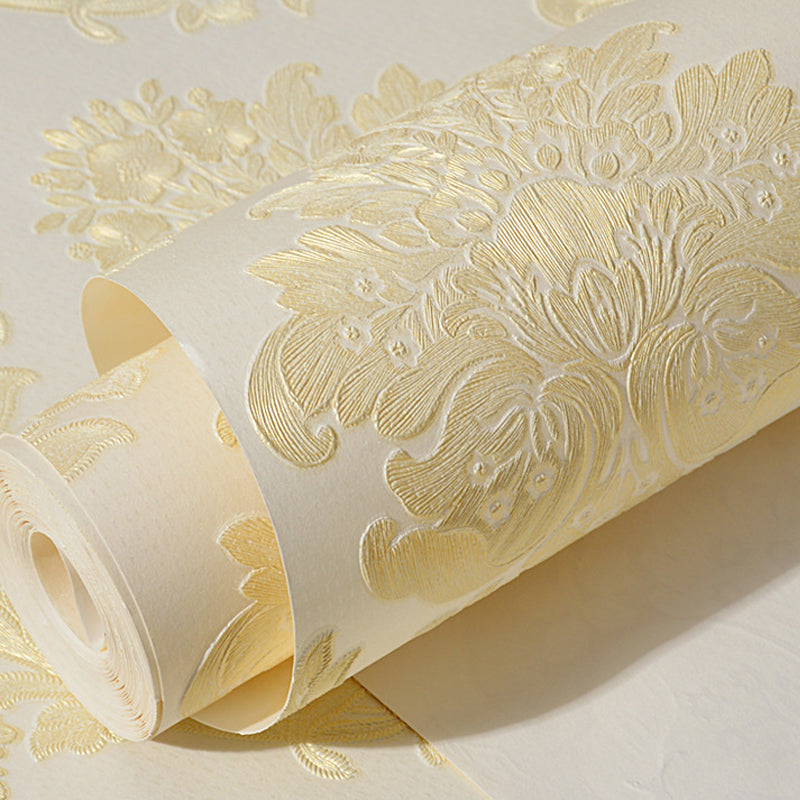 Damask Flower Adhesive Wallpaper Nostalgic 3D Embossed Wall Art with Removable Design Clearhalo 'Vintage wall decor' 'Vintage' 'Wallpaper' Wall Decor' 1184647