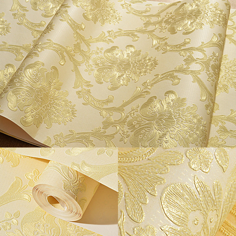 Damask Flower Adhesive Wallpaper Nostalgic 3D Embossed Wall Art with Removable Design Clearhalo 'Vintage wall decor' 'Vintage' 'Wallpaper' Wall Decor' 1184648