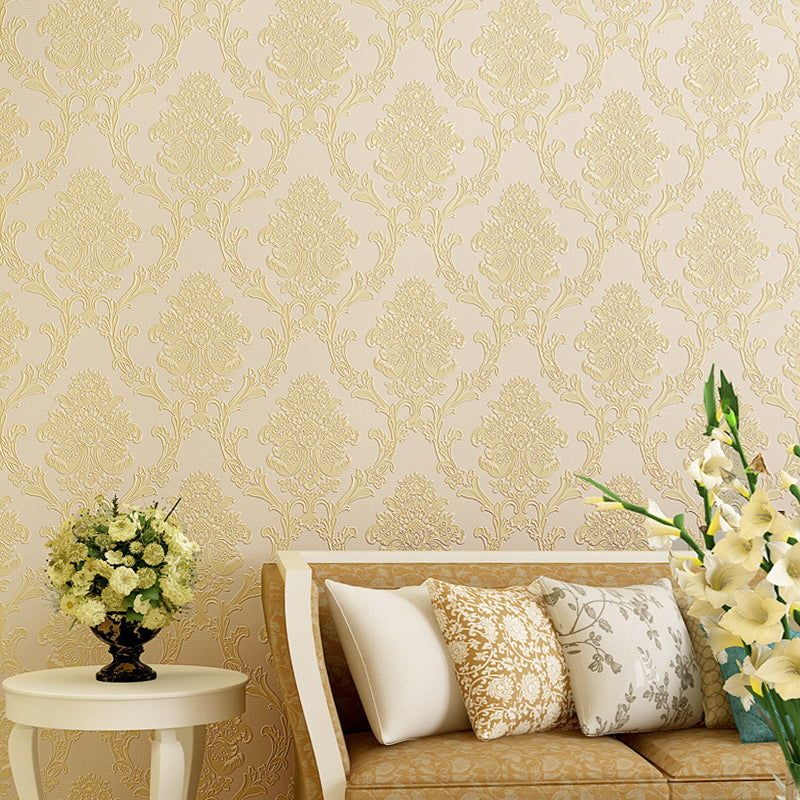 Damask Flower Adhesive Wallpaper Nostalgic 3D Embossed Wall Art with Removable Design Beige Clearhalo 'Vintage wall decor' 'Vintage' 'Wallpaper' Wall Decor' 1184650