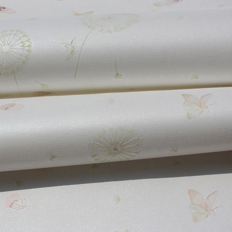 Plants Dandelion and Butterfly Wallpaper Novelty Non-Woven Fabric Wall Decor in Light Color Green Clearhalo 'Wall Decor' 'Wallpaper' 1184671