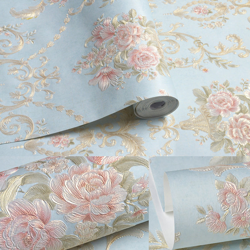 Removable Peony Flower Wallpaper Farmhouse Non-Woven Fabric Wall Art in Pastel Color, Self-Stick Clearhalo 'Country wall decor' 'Rustic' 'Wallpaper' Wall Decor' 1184674