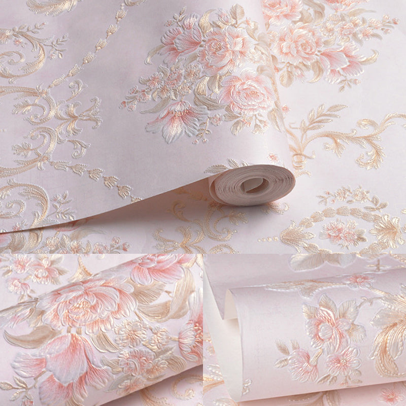 Removable Peony Flower Wallpaper Farmhouse Non-Woven Fabric Wall Art in Pastel Color, Self-Stick Clearhalo 'Country wall decor' 'Rustic' 'Wallpaper' Wall Decor' 1184677