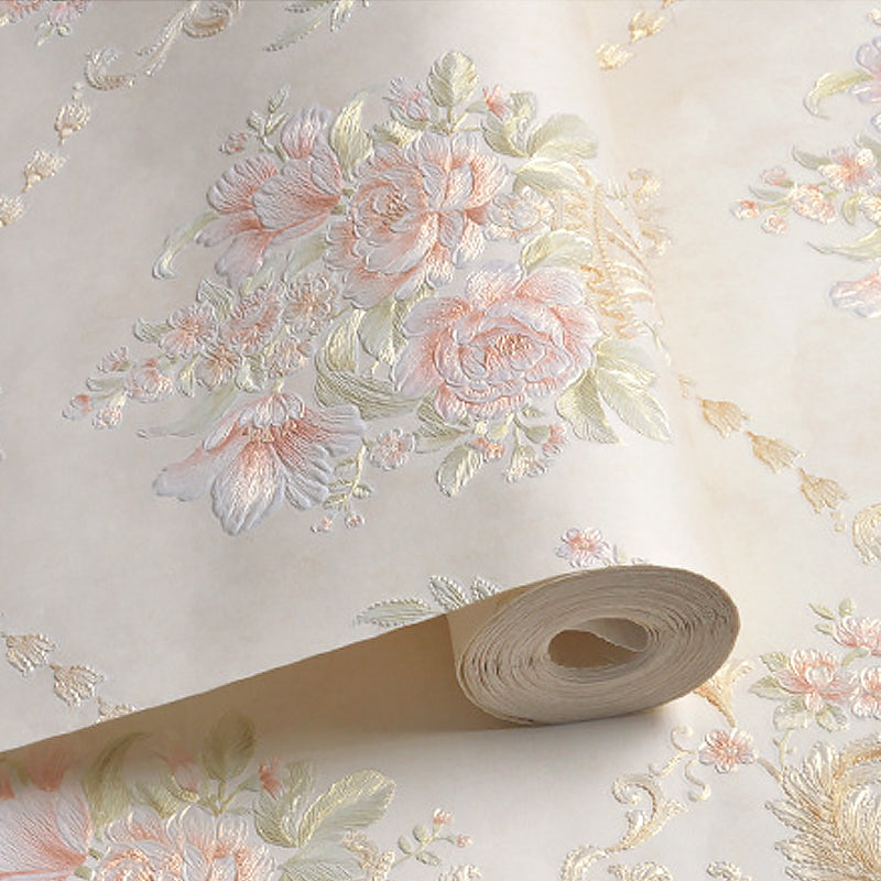 Removable Peony Flower Wallpaper Farmhouse Non-Woven Fabric Wall Art in Pastel Color, Self-Stick Clearhalo 'Country wall decor' 'Rustic' 'Wallpaper' Wall Decor' 1184680