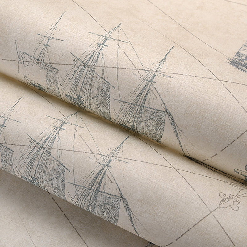 Mediterranean Sailing Ship Wallpaper Pastel Color Nautical Wall Covering for Children's Room Clearhalo 'Wall Decor' 'Wallpaper' 1184690