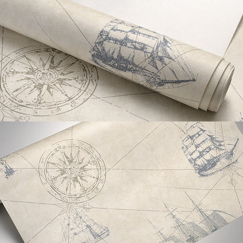 Mediterranean Sailing Ship Wallpaper Pastel Color Nautical Wall Covering for Children's Room Clearhalo 'Wall Decor' 'Wallpaper' 1184691