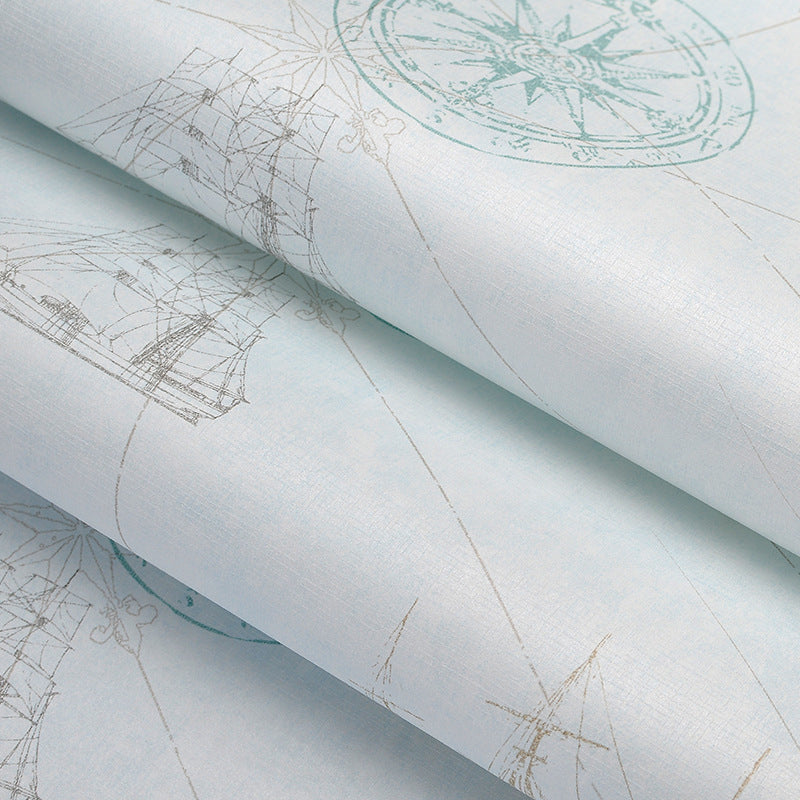 Mediterranean Sailing Ship Wallpaper Pastel Color Nautical Wall Covering for Children's Room Light Blue Clearhalo 'Wall Decor' 'Wallpaper' 1184693