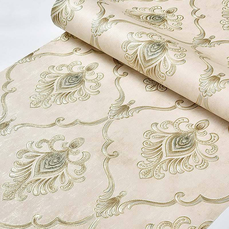 Trellis Damask Wallpaper Roll Vintage Embossed Wall Covering for Home Decoration Light Yellow Clearhalo 'Vintage wall decor' 'Vintage' 'Wallpaper' Wall Decor' 1184740
