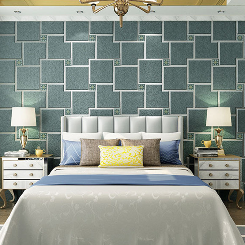 Geometric Dark Color Wallpaper Squares Moisture Resistant Wall Decor for Living Room Blackish Green Clearhalo 'Vintage wall decor' 'Vintage' 'Wallpaper' Wall Decor' 1184814