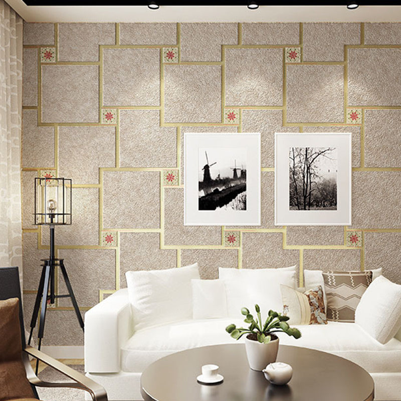 Geometric Dark Color Wallpaper Squares Moisture Resistant Wall Decor for Living Room Khaki Clearhalo 'Vintage wall decor' 'Vintage' 'Wallpaper' Wall Decor' 1184817