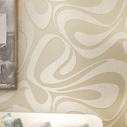 57.1-sq ft Dark Color Flock Wallpaper Seamless Curves Moisture Resistant Wall Decor Beige Clearhalo 'Modern wall decor' 'Modern' 'Wallpaper' Wall Decor' 1184843