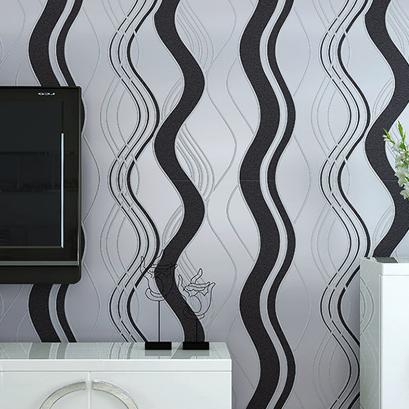 Seaweed Teenage Wallpaper Roll for Bedroom Flock Material Wall Covering in Dark Color Silver Gray Clearhalo 'Modern wall decor' 'Modern' 'Wallpaper' Wall Decor' 1184855