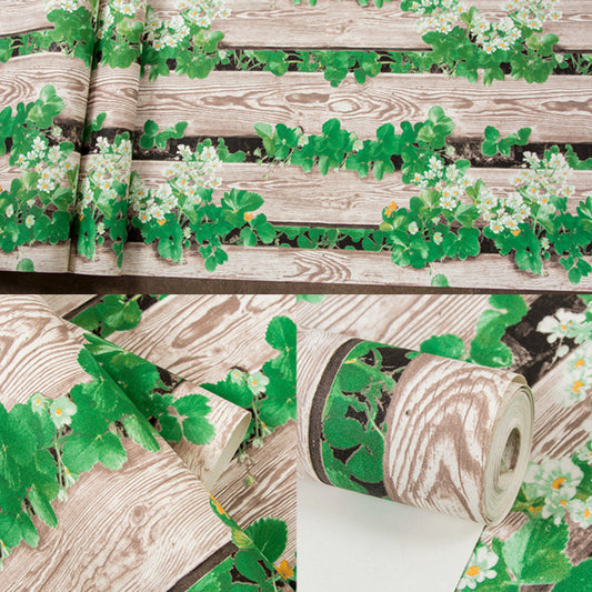 Country 57.1-sq ft Wall Art Picket Fence and Plant Moisture Resistant Wallpaper Roll in Bright Color Clearhalo 'Country wall decor' 'Rustic' 'Wallpaper' Wall Decor' 1185040