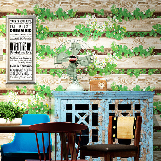 Country 57.1-sq ft Wall Art Picket Fence and Plant Moisture Resistant Wallpaper Roll in Bright Color Light Wood Clearhalo 'Country wall decor' 'Rustic' 'Wallpaper' Wall Decor' 1185042