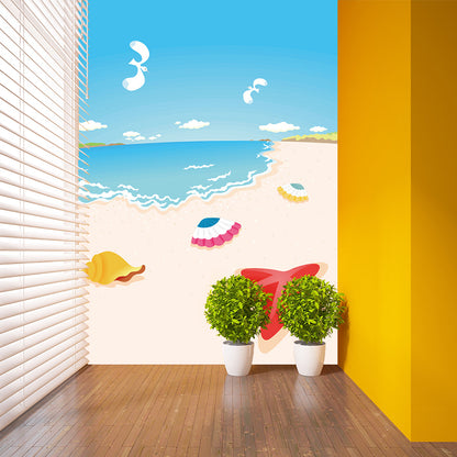 Large Coastal Painting Murals Colorful Non-Woven Wall Art for Nursery, Stain-Proof, Custom Size Red-Yellow-Blue Clearhalo 'Wall Decor' 'Wall Mural' 1185769