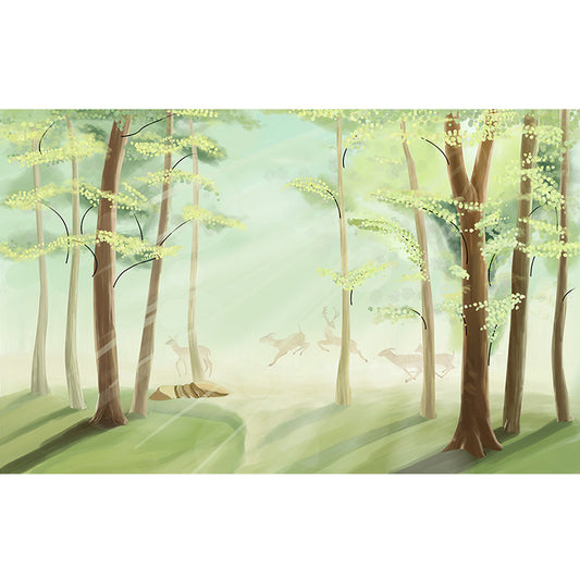 Large Forest Wall Mural Decal Green Non-Woven Fabric Wall Art, Waterproof, Custom Size Clearhalo 'Wall Decor' 'Wall Mural' 1185782