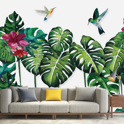 monstera plant wall Tropical Monstera Plant Leaf Murals Purple-Green Stain Resistant Wall Art for Home
