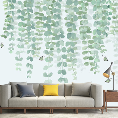 Modern Willow Branch Wall Mural Decal in Green and White Home Wall Decor, Full Size Green-White Clearhalo 'Wall Decor' 'Wall Mural' 1185944