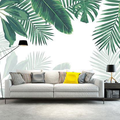 Large Plant Wallpaper Mural Tropical Leaves Wall Decoration in Green for Dorm Room Green Clearhalo 'Wall Decor' 'Wall Mural' 1185959