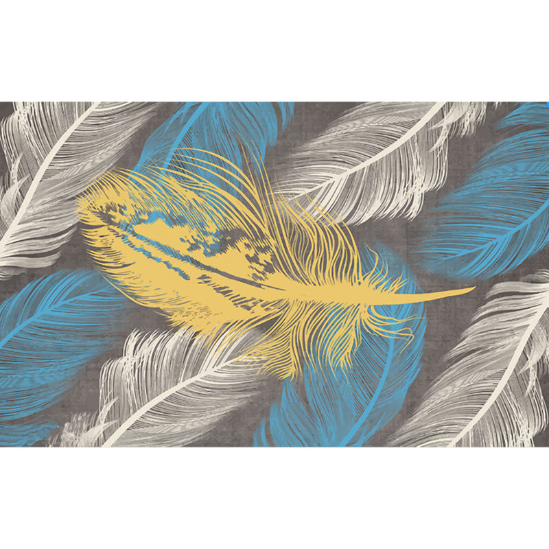 Yellow-Blue Feather Wallpaper Murals Moisture Resistant Modern Bedroom Wall Decor Clearhalo 'Wall Decor' 'Wall Mural' 1186092