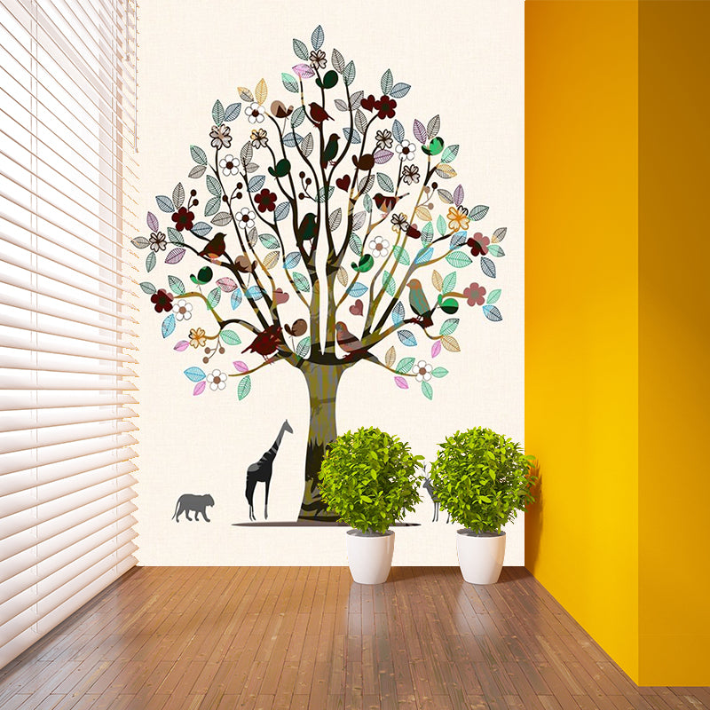 Tree and Animal Print Murals Brown Decorative Wall Art for Living Room, Custom-Made Clearhalo 'Wall Decor' 'Wall Mural' 1186210