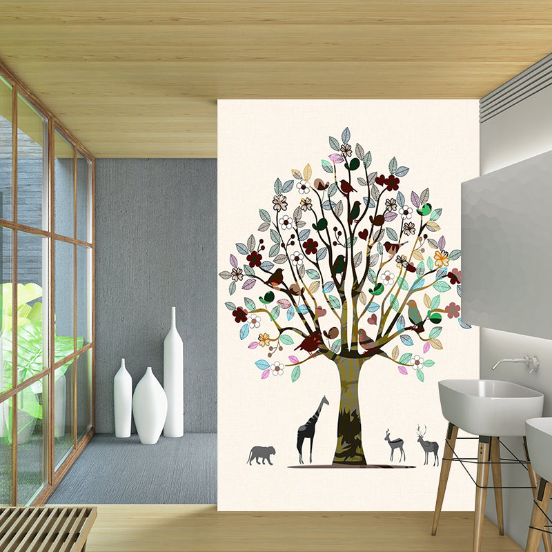 Murales con estampado de árboles y animales Arte de pared decorativo marrón  para sala de estar, hecho a medida