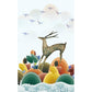 Art Deco Deer Mural Wallpaper for Living Room Customized Wall Covering in Blue-Orange-Yellow Clearhalo 'Wall Decor' 'Wall Mural' 1186317