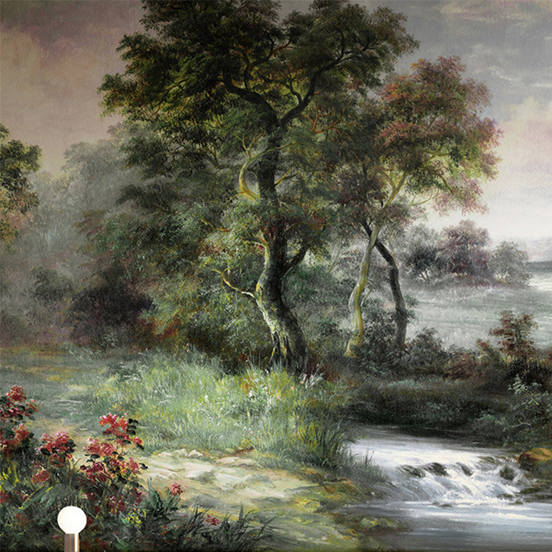 Forest Stream Wall Paper Mural Dark Color Classic Wall Art for Home, Personalized Size Turquoise Clearhalo 'Wall Decor' 'Wall Mural' 1186349